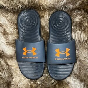 Under Armour Gray and Orange Slide Sandals